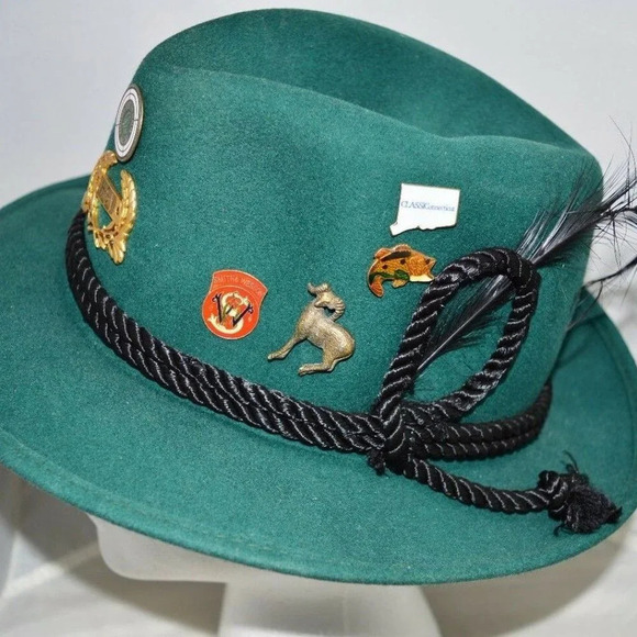 Green Wool Yodeler Alpine Fedora Hat with Pins - Picture 1 of 8